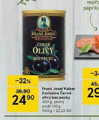 Tesco Franz josef kaiser exclusive černé olivy bez pecky nabídka