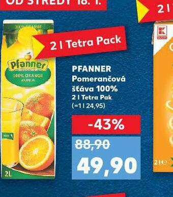 Kaufland Pfanner 100% pomerančová šťáva nabídka