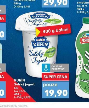 Kaufland Kunín selský jogurt nabídka