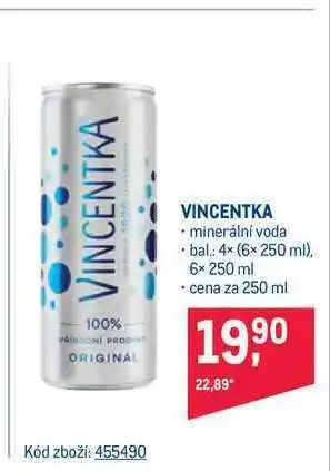 Makro Vincentka minerální voda plech 250 ml nabídka