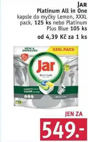 Rossmann Jar platinum all in one kapsle do myčky lemon, xxxl pack, 125 ks nebo platinum plus blue 105 ks nabídka