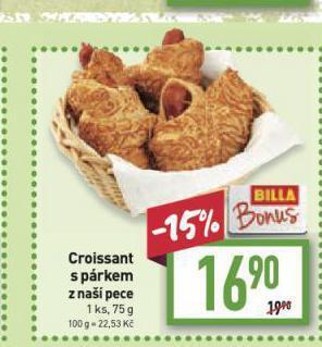 Billa Croissant s párkem nabídka