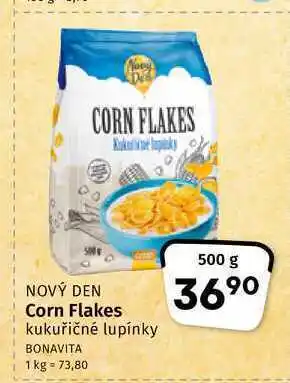 Coop Nový den corn flakes kukuřičné lupínky 500g nabídka