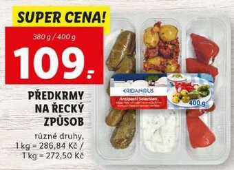 Lidl Předkrmy na řecký způsob, 380 g/400 g nabídka