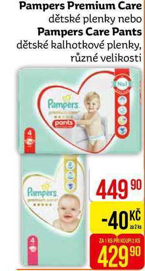 Teta Pampers premium care dětské plenky nebo pampers care pants dětské kalhotkové plenky, různé velikosti nabídka
