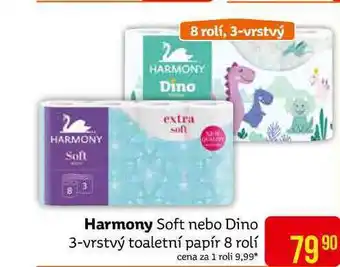Harmony soft nebo dino 3-vrstvý toaletní papír 8 rolí