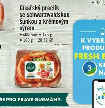 Jip Fresh bistro císařský preclík se schwarzwaldskou šunkou a krémovým sýrem nabídka