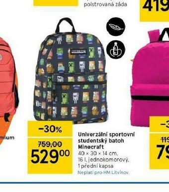 Tesco Univerzální sportovní studentský batoh minecraft nabídka