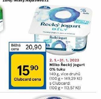 Tesco Milko řecký jogurt 0% tuku nabídka