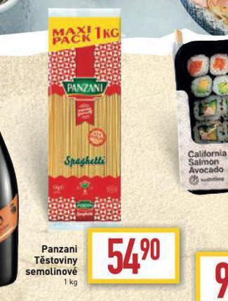 Billa Panzani těstoviny semolinové nabídka