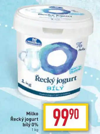 Billa Milko Řecký jogurt bílý 0% 1kg nabídka