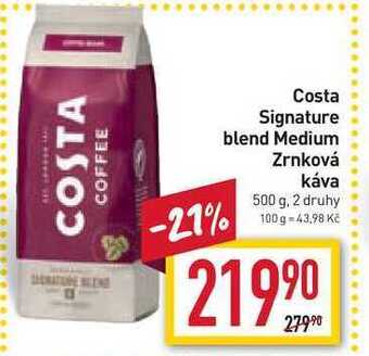 Billa Costa signature blend medium zrnková káva 500 g nabídka