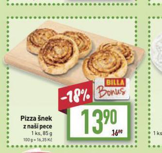 Billa Pizza šnek nabídka