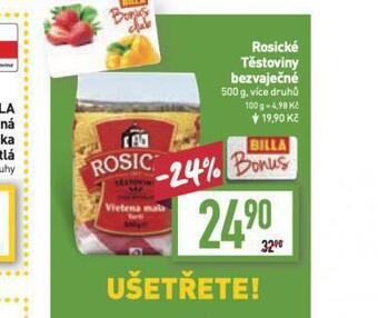 Billa Rosické těstoviny bezvaječné nabídka