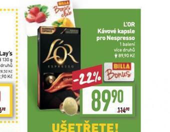 Billa L´or kávové kapsle nabídka