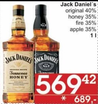 Jip Jack Daniel´s original 40%, honey 35%, fire 35%, apple 35% 1l nabídka