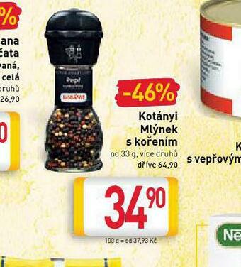 Billa Kotányi mlýnek s kořením nabídka