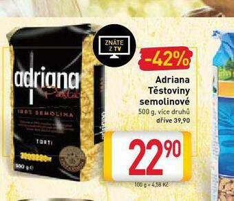 Billa Adriana těstoviny nabídka
