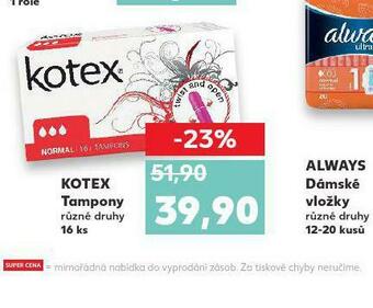 Kaufland Kotex tampony nabídka