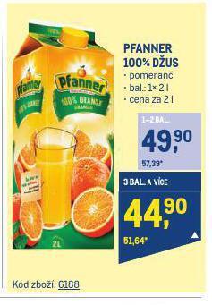 Makro Pfanner 100% džus nabídka