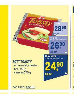 Makro Zott toasty nabídka