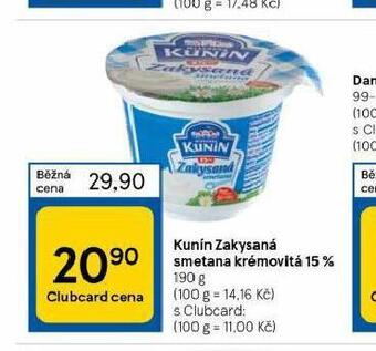 Tesco Kunín zakysaná smetana krémovitá 15% nabídka