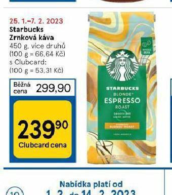 Tesco Starbucks zrnková káva nabídka