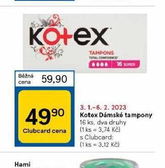 Tesco Kotex dámské tampony nabídka