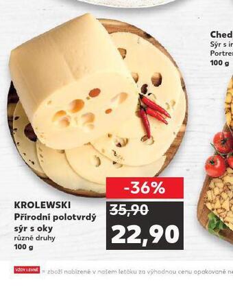 Kaufland Krolewski přírodní polotvrdý sýr s oky nabídka
