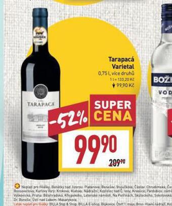 Billa Tarapacá varietal nabídka
