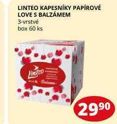 Linteo kapesníky papírové love s balzámem 3-vrstvé box 60 ks