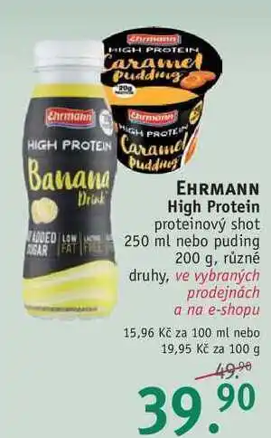 Rossmann Ehrmann high protein proteinový shot 250 ml nebo puding 200 g nabídka