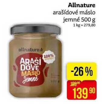 Allnature arašídové máslo jemné 500 g