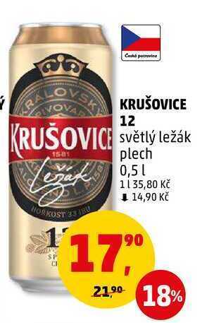 Penny Market Krušovice 12 světlý ležák plech, 0,5 l nabídka