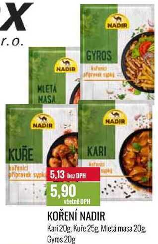 Ratio Koření nadir kari 20g, kuře 25g, mletá masa 20g, gyros 20g nabídka