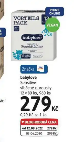 dm drogerie Babylove vlhčené ubrousky nabídka