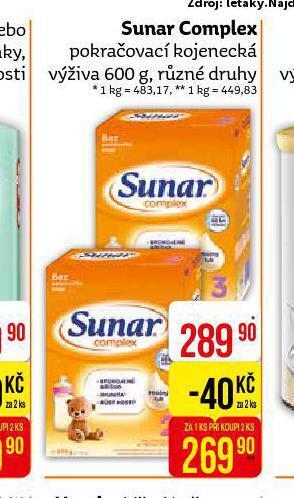 Teta Sunar complex pokračovací kojenecká výživa nabídka