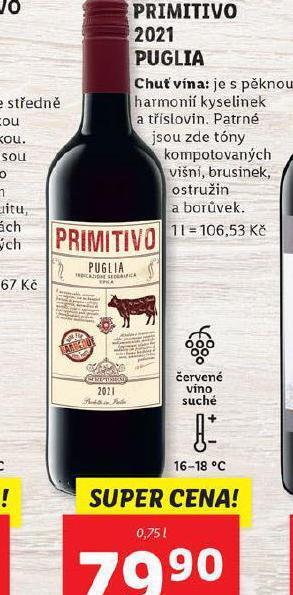 Lidl Primitivo 2021 puglia nabídka
