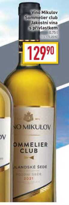 Billa Víno mikulov sommelier club jakostní vína s přívlastkem 0,75l nabídka