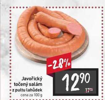 Billa Javořický točený salám z pultu lahůdek cena za 100g nabídka