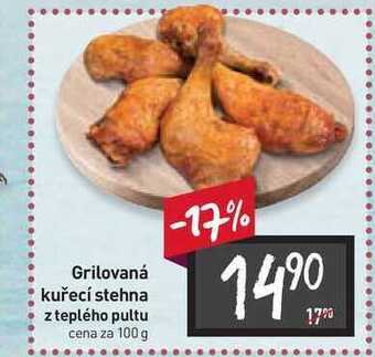 Billa Grilovaná kuřecí stehna z teplého pultu cena za 100g nabídka