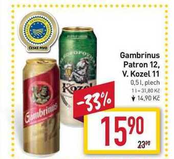 Billa Gambrinus patron 12 0,5l, plech nabídka