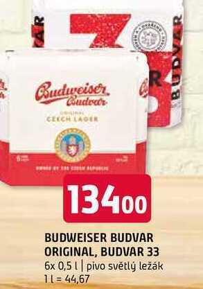 Terno Budweiser budvar original, budvar 33 6x 0,5 l nabídka