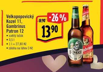 Albert Velkopopovický kozel 11, gambrinus patron 12 0,5 l nabídka