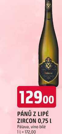 Trefa Pánů z lipé zircon 0.75l, pálava nabídka