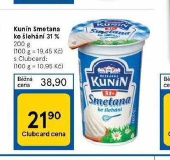 Tesco Kunín smetana ke šlehání 31% nabídka