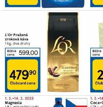 Tesco L´or pražená zrnková káva nabídka