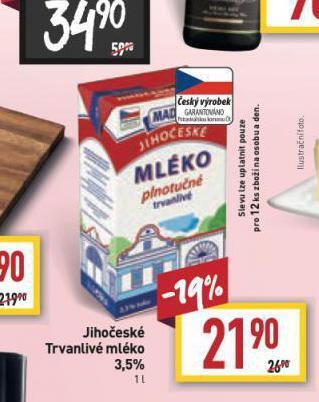 Billa Jihočeské trvanlivé mléko nabídka