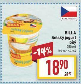 Billa Selský jogurt nabídka