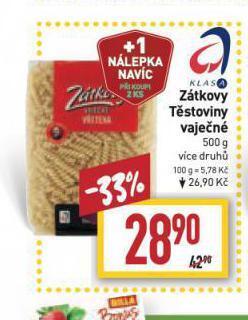 Billa Zátkovy vaječné těstoviny nabídka